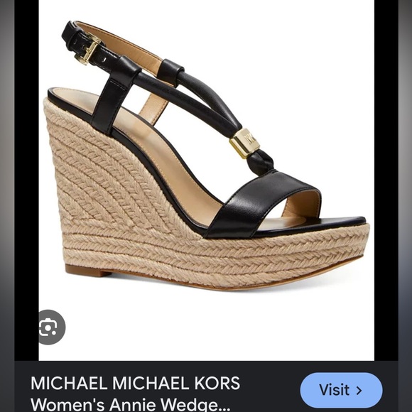 #B28 Michael Kors Annie Black and Tan Wedge Sandals - Picture 1 of 3